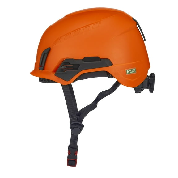 MSA 10242810 V-Gard H2 Pro Safety Type 2 Helmet with Comfortable Fas-Trac III Ratchet Suspension | Push-Button Accessory Rail and Universal Lighting Clips | Non-Vented, Standard Size in Orange CA2