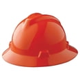 thumbnail image 1 of MSA 454734 V-Gard Full-Brim Hard Hat With Staz-on Pinlock Suspension | Polyethylene Shell, Superior Impact Protection, Self Adjusting Crown Straps - Standard Size in Orange, 1 of 2