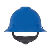 MSA 475368 V-Gard Full-Brim Hard Hat With Fas-Trac III Ratchet Suspension | Polyethylene Shell, Superior Impact Protection, Self Adjusting Crown Straps - Standard Size in Blue