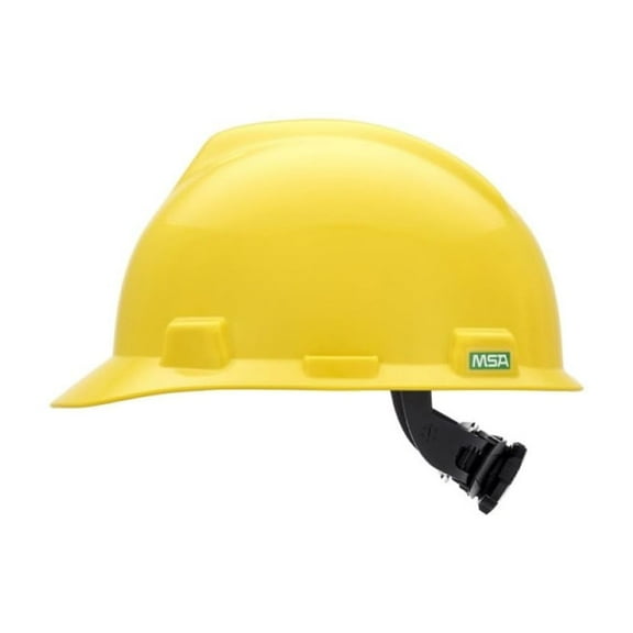 MSA 477479 V-Gard Cap Style Safety Hard Hat With Fas-Trac III Ratchet Suspension | Polyethylene Shell, Superior Impact Protection, Self Adjusting Crown Straps - Small Size in Yellow