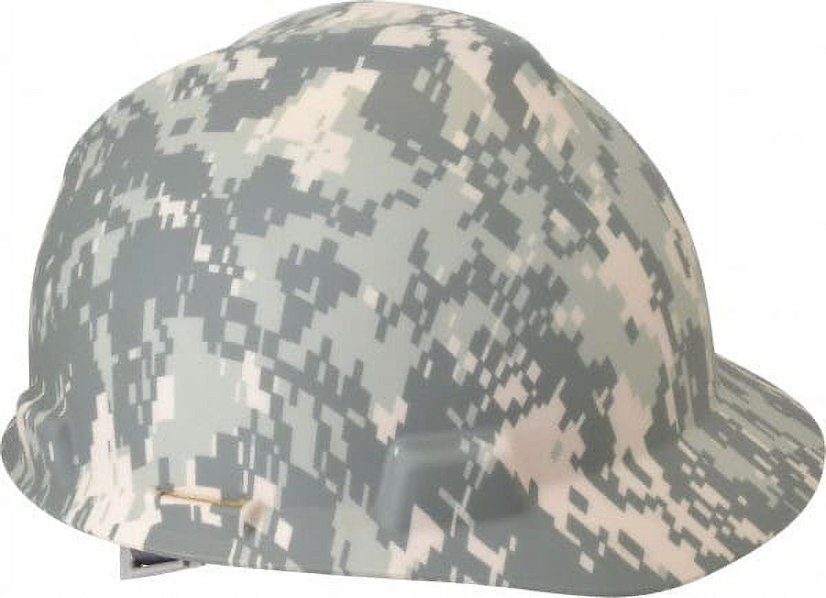 MSA ANSI Type I, Class E Rated, 4-Point, Ratchet Adjustment Hard Hat Size 7 to 8-1/2, Standard Brim, Camouflage