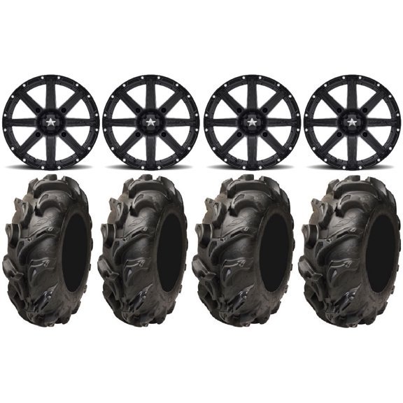 MSA Black Clutch 12" ATV Wheels 27" Mega Mayhem Tires Honda Rincon Yamaha Rhino Kawasaki Brute Force Suzuki KingQuad