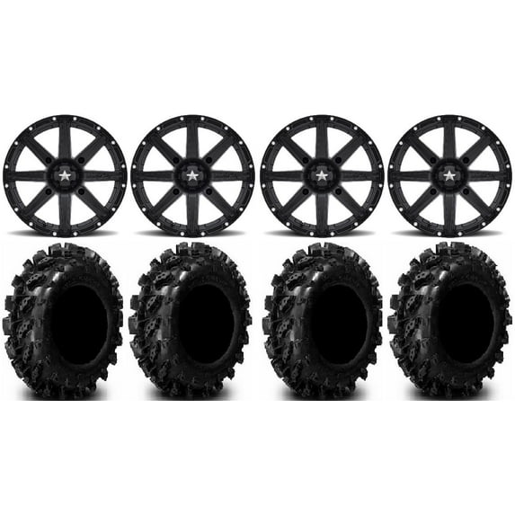MSA Black Clutch 12" ATV Wheels 29.5" Swamp Lite Tires Can-Am Commander Maverick Renegade Outlander Defender