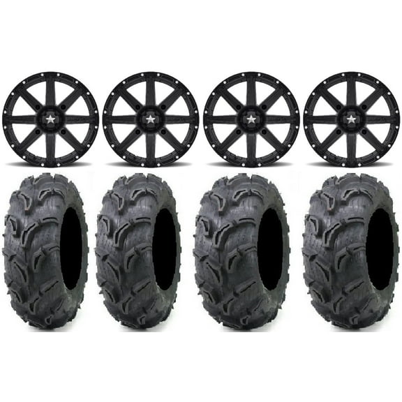 MSA Black Clutch 12" UTV Wheels 27" Zilla Tires Kawasaki Teryx Mule