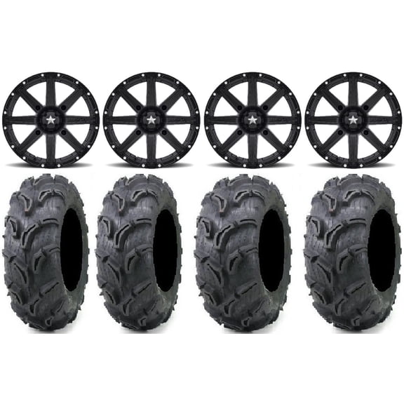 MSA Black Clutch 12" UTV Wheels 28" Zilla Tires Polaris Ranger XP 900/1000