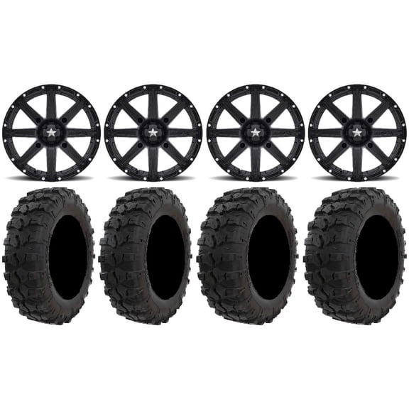 MSA Black Clutch 14" ATV Wheels 26" Dual Threat Tires Sportsman 550 850 1000