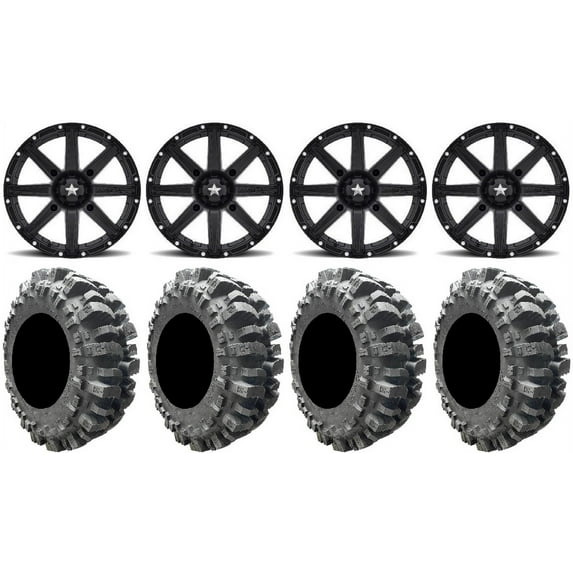 MSA Black Clutch 14" ATV Wheels 28" Bogger Tires Can-Am Commander Maverick Renegade Outlander Defender