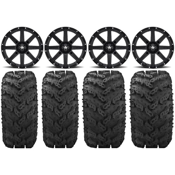 MSA Black Clutch 14" UTV Wheels 27" Reptile Tires Can-Am Maverick X3 / Honda Pioneer 1000 / Talon