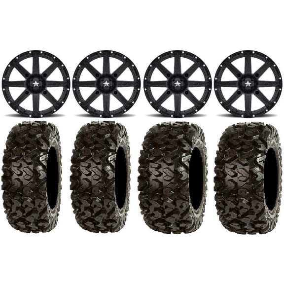 MSA Black Clutch 14" UTV Wheels 27" Rip Saw Tires Can-Am Maverick X3 / Honda Pioneer 1000 / Talon