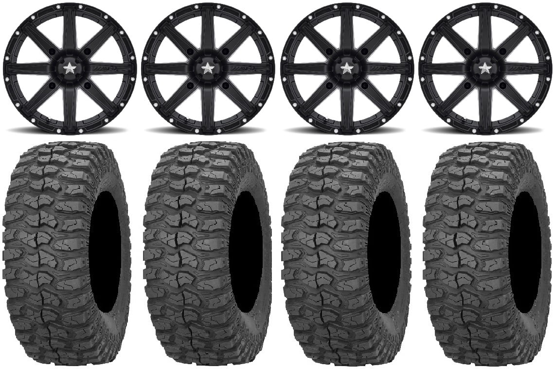 MSA Black Clutch 14" UTV Wheels 28" Rock-A-Billy Tires Can-Am Maverick X3 / Honda Pioneer 1000 / Talon