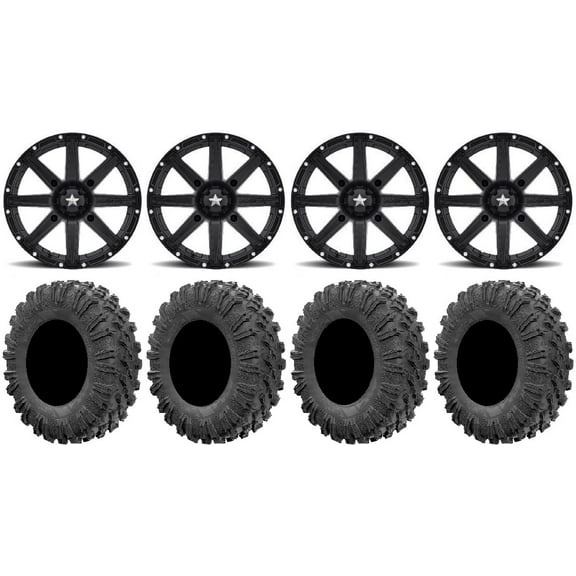 MSA Black Clutch 14" UTV Wheels 32" MotoRavage Tires Kawasaki Mule Pro FXT