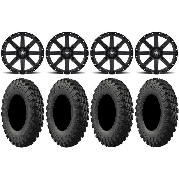 MSA Black Clutch 15" UTV Wheels 32" MotoRally Tires Can-Am Maverick X3 / Honda Pioneer 1000 / Talon