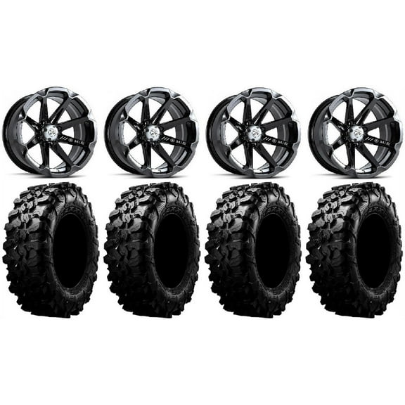 MSA Black Diesel 14" ATV Wheels 28" Carnivore Tires Can-Am Commander Maverick Renegade Outlander Defender
