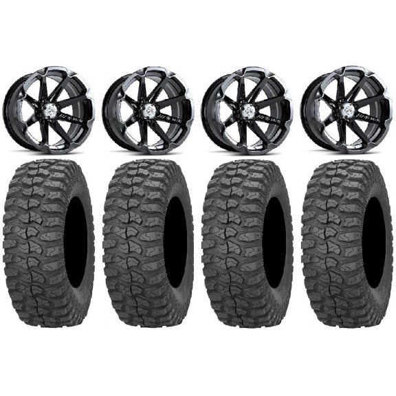 MSA Black Diesel 14" UTV Wheels 28" Rock-A-Billy Tires Kawasaki Mule Pro FXT