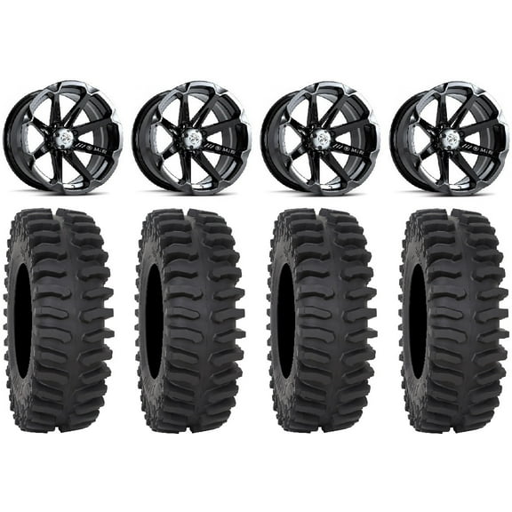 MSA Black Diesel 15" UTV Wheels 35" XT400 Tires Kawasaki Teryx Mule