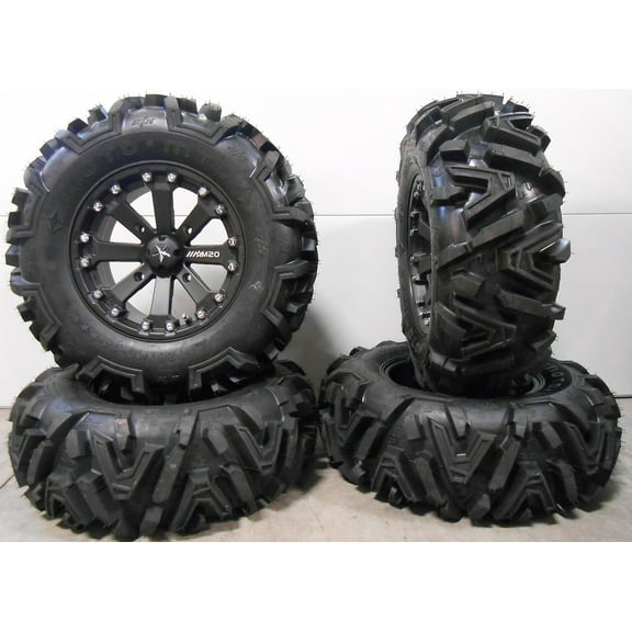 MSA Black Kore 14" UTV Wheels 28" Moto MTC Tires Can-Am Maverick X3 / Honda Pioneer 1000 / Talon