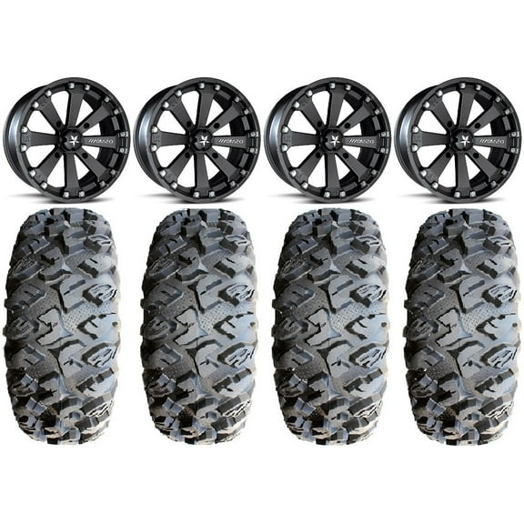 MSA Black Kore 14" UTV Wheels 28" MotoClaw Tires Can-Am Maverick X3 / Honda Pioneer 1000 / Talon