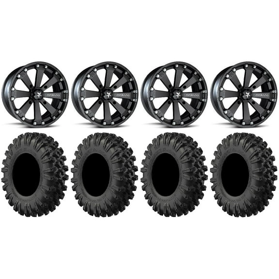 MSA Black Kore 14" UTV Wheels 28" MotoRavage XL Tires Honda Pioneer