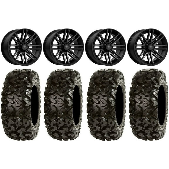 MSA Black Rogue 14" ATV Wheels 28" Rip Saw Tires Sportsman RZR Ranger