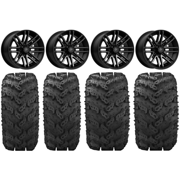 MSA Black Rogue 14" UTV Wheels 27" Reptile Tires Can-Am Maverick X3 / Honda Pioneer 1000 / Talon