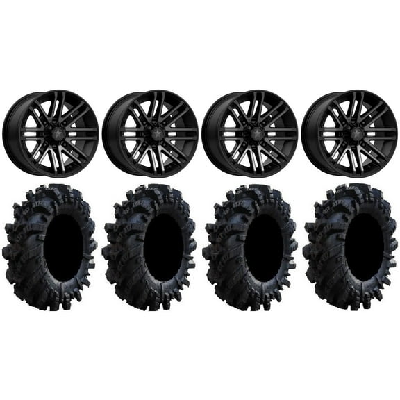 MSA Black Rogue 14" UTV Wheels 30" Intimidator Tires Kawasaki Mule Pro FXT