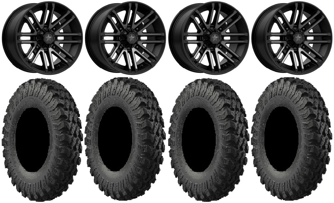MSA Black Rogue 14" UTV Wheels 32" MotoRally Tires Yamaha Viking