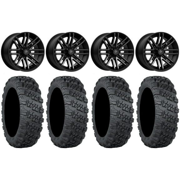 MSA Black Rogue 14" Wheels 28" Versa Cross V3 Tires Can-Am Maverick X3 / Honda Pioneer 1000 / Talon