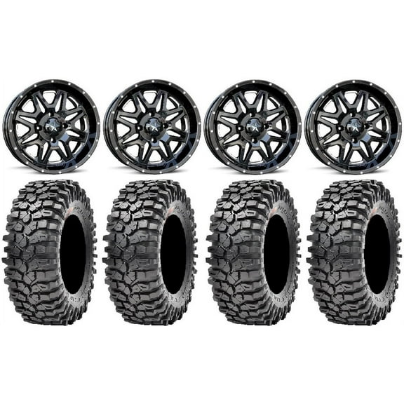MSA Black Vibe 14" ATV Wheels 30" Roxxzilla Tires Can-Am Commander Maverick Renegade Outlander Defender