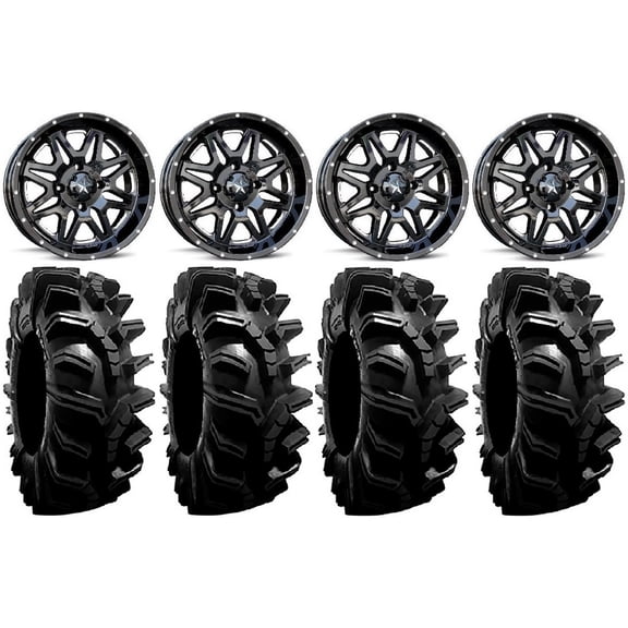 MSA Black Vibe 14" ATV Wheels 32" BogMax Tires Can-Am Commander Maverick Renegade Outlander Defender