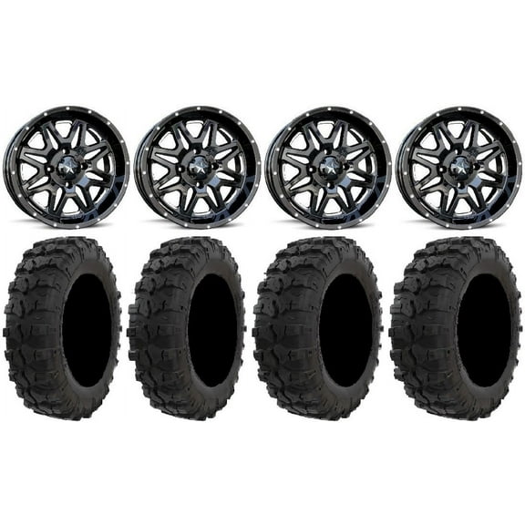 MSA Black Vibe 14" UTV Wheels 26" Dual Threat Tires Honda Pioneer