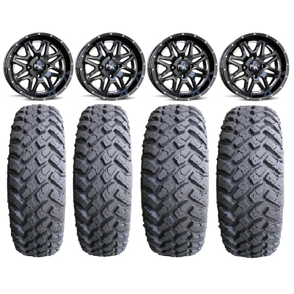 MSA Black Vibe 14" UTV Wheels 27" MotoHammer Tires Polaris RZR XP 1000 / PRO XP / Ranger XP 900/1000