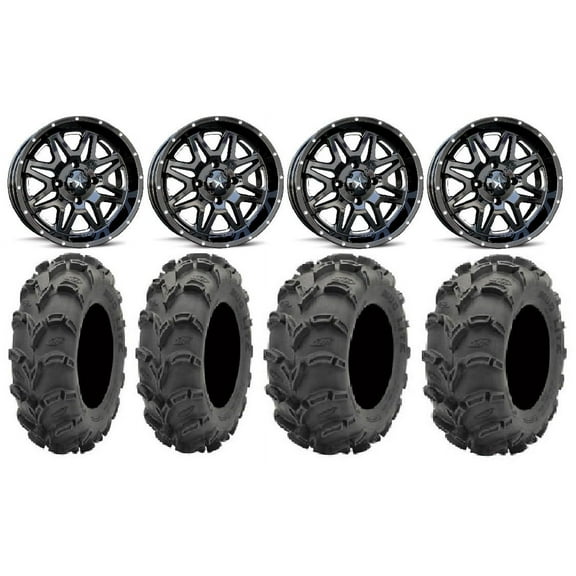 MSA Black Vibe 14" UTV Wheels 27" Mud Lite XL Tires Kawasaki Teryx Mule