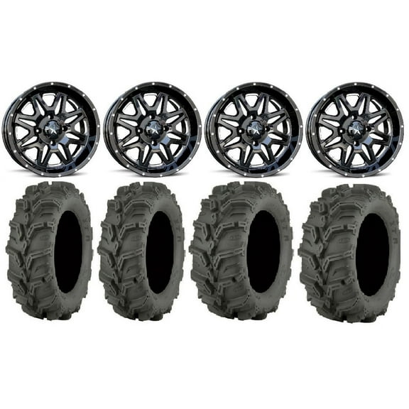 MSA Black Vibe 14" UTV Wheels 27" Mud Lite XTR Tires Polaris RZR XP 1000 / PRO XP / Ranger XP 900/1000