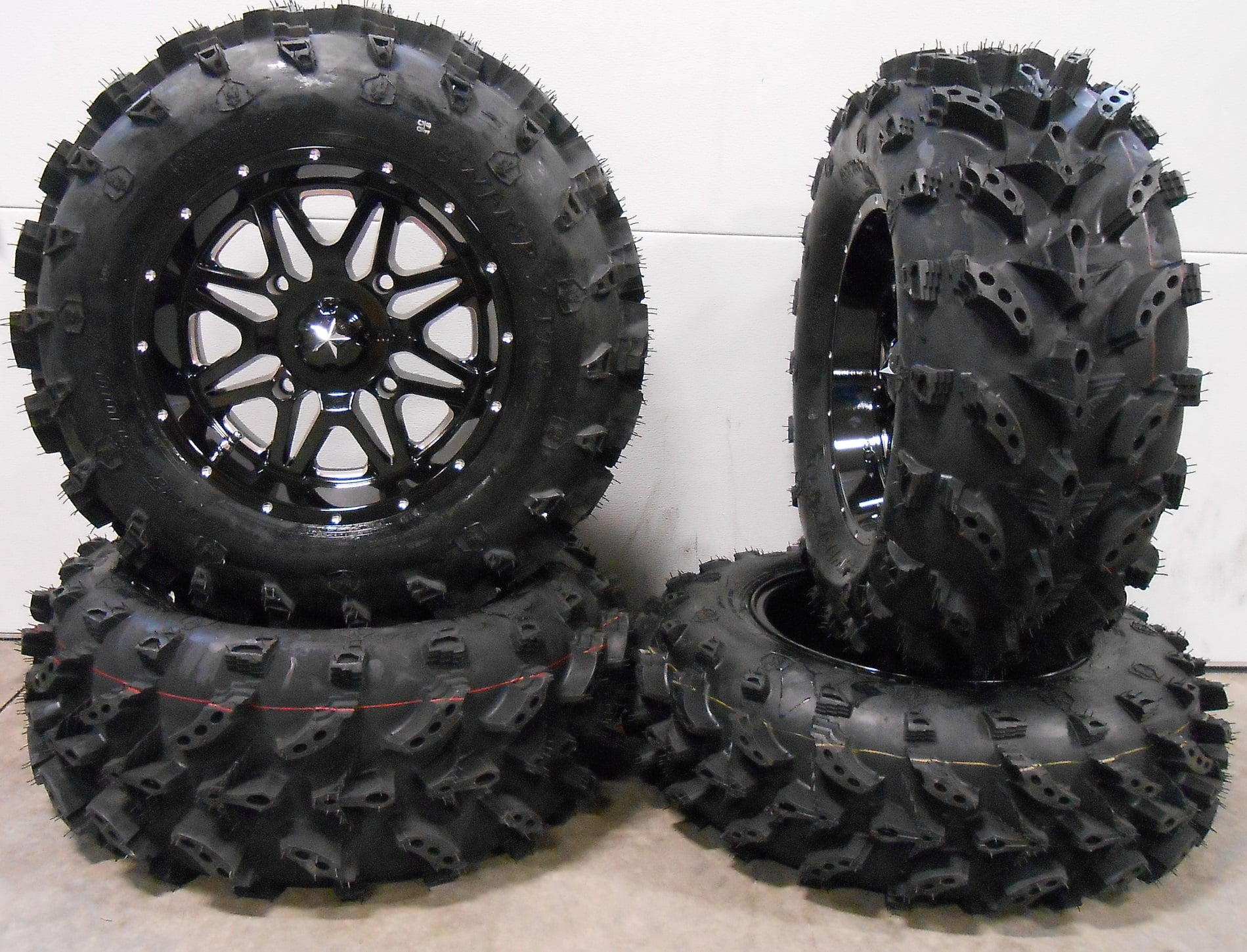 MSA Black Vibe 14" UTV Wheels 27" Swamp Lite Tires Honda Pioneer