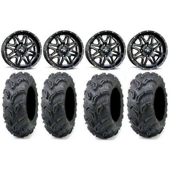MSA Black Vibe 14" UTV Wheels 27" Zilla Tires Can-Am Maverick X3 / Honda Pioneer 1000 / Talon