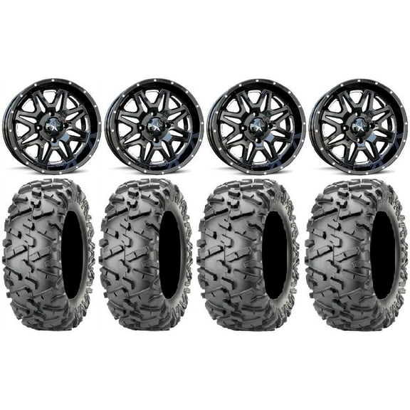 MSA Black Vibe 14" UTV Wheels 28" BigHorn 2.0 Tires Kawasaki Teryx Mule