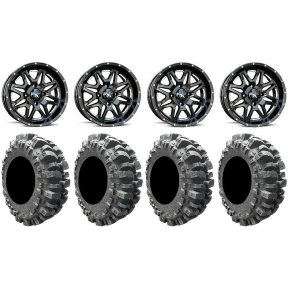 MSA Black Vibe 14" UTV Wheels 28" Bogger Tires Kawasaki Teryx Mule