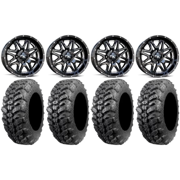 MSA Black Vibe 14" UTV Wheels 28" Sniper 920 Tires Kawasaki Mule Pro FXT