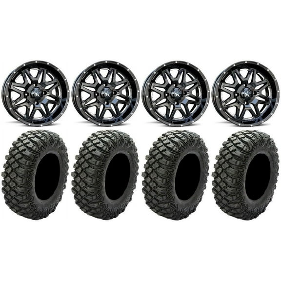 MSA Black Vibe 14" UTV Wheels 30" Crawler XG Tires Kawasaki Mule Pro FXT
