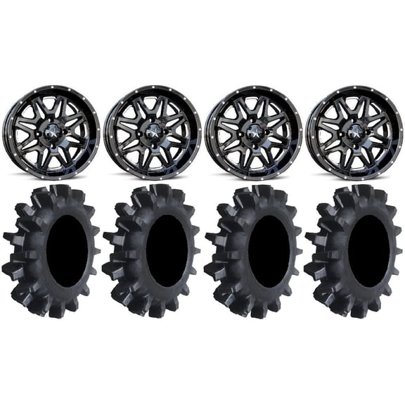MSA Black Vibe 14" UTV Wheels 30" Interforce II Tires Kawasaki Teryx Mule