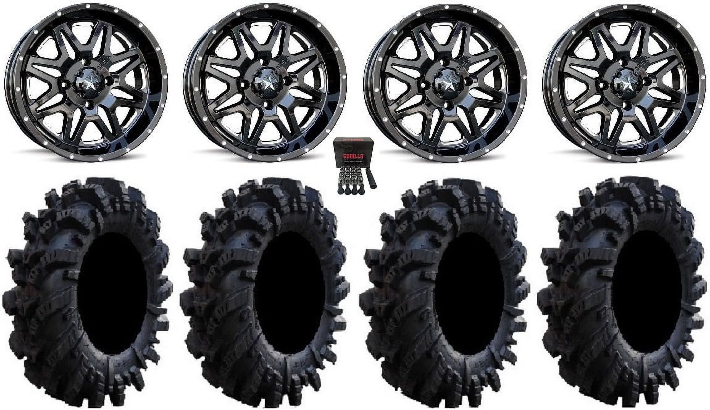 MSA Black Vibe 14" UTV Wheels 30" Intimidator Tires Yamaha Viking