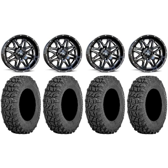 MSA Black Vibe 14" Wheels 28" Coyote Tires Kawasaki Teryx Mule