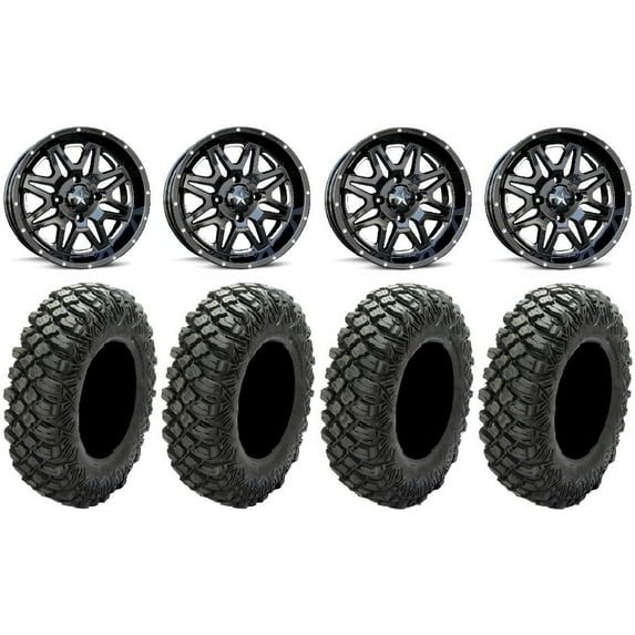 MSA Black Vibe 16" ATV Wheels 33" Crawler XG Tires Can-Am Commander Maverick Renegade Outlander Defender