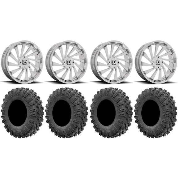 MSA Blade 20" Wheels Chrome 35" MotoRavage Tires Can-Am Maverick X3 / Honda Pioneer 1000 / Talon