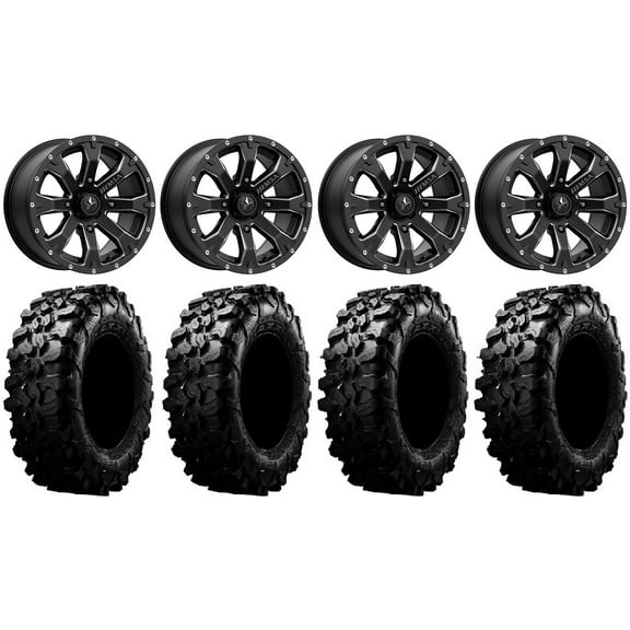 MSA Bounty 14" Wheels Black 28" Carnivore Tires Can-Am Commander Maverick Renegade Outlander Defender