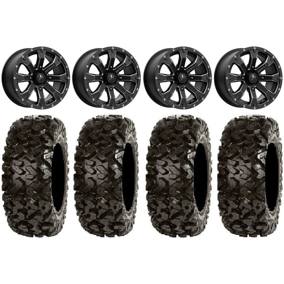 MSA Bounty 14" Wheels Black 28" Rip Saw Tires Honda Pioneer