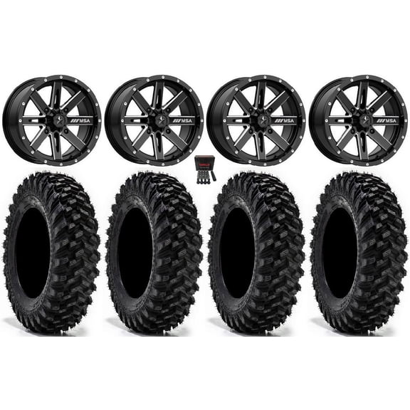 MSA Boxer 15" Wheels Milled 30" Warrior XT Tires Can-Am Commander Maverick Renegade Outlander Defender