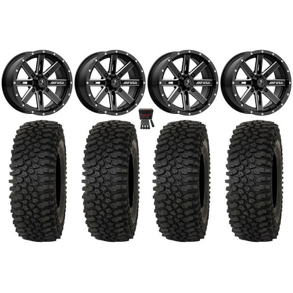 MSA Boxer 15" Wheels Milled 35" Roctane STX Tires Kawasaki Teryx Mule
