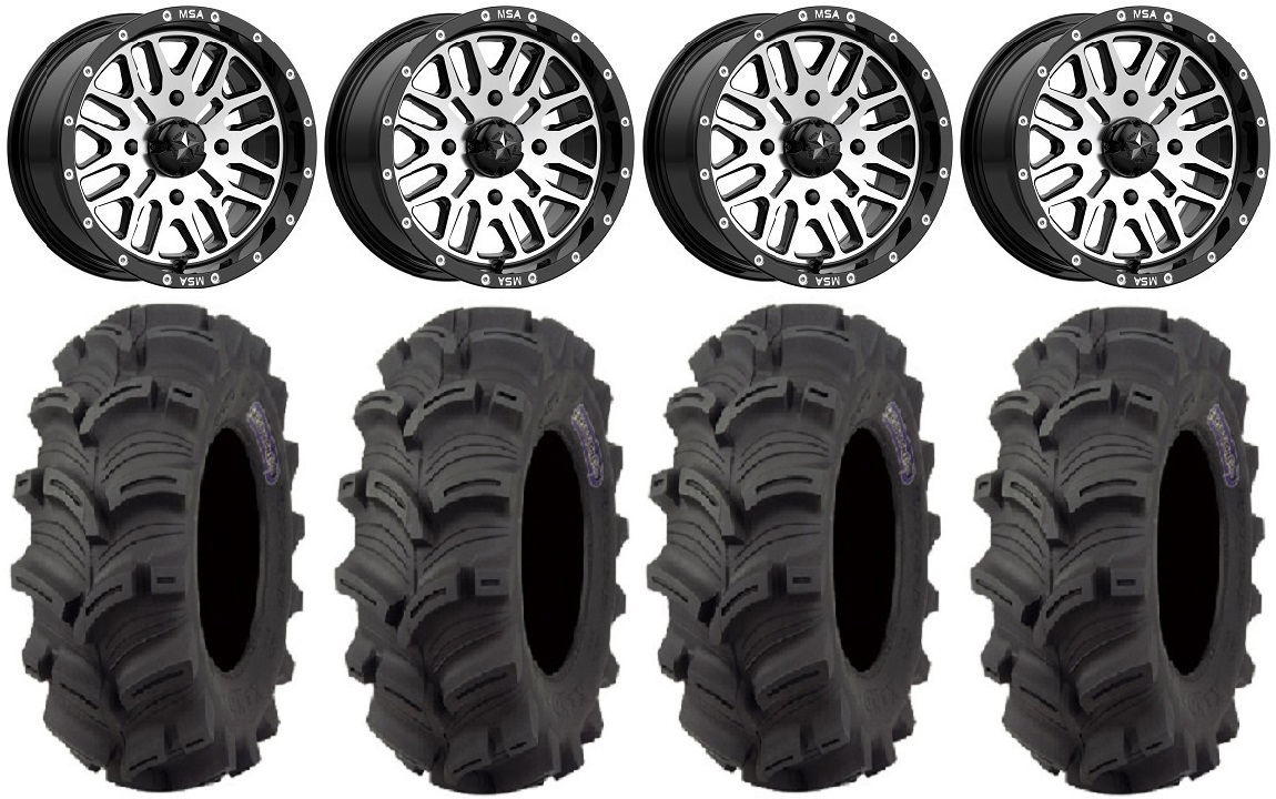 MSA Brute 14" Wheels Machined 28" Executioner Tires Polaris RZR XP 1000