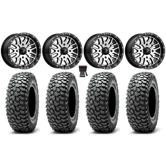 MSA Brute 15" Wheels Machined 37" RocScraper Tires Can-Am Commander Maverick Renegade Outlander Defender